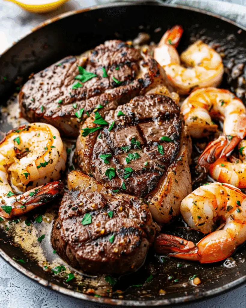 Skillet Garlic Butter Steak and Shrimp
