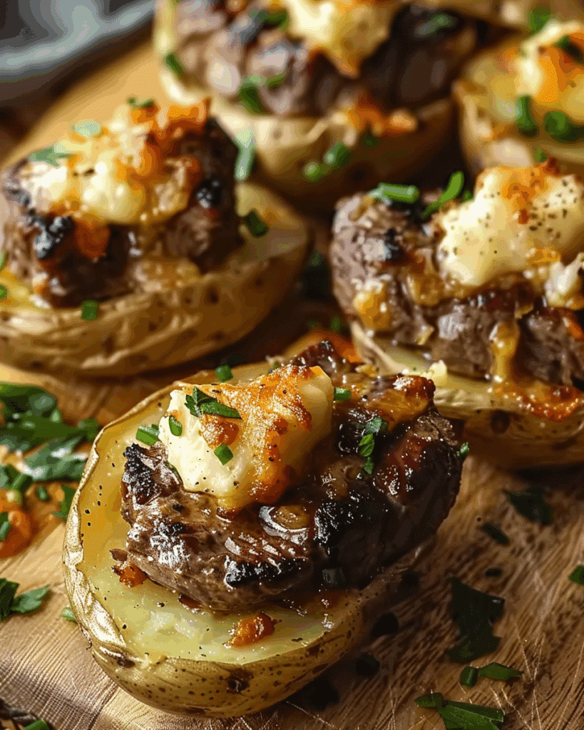 Loaded Baked Potatoes with Garlic Butter Steak Bites