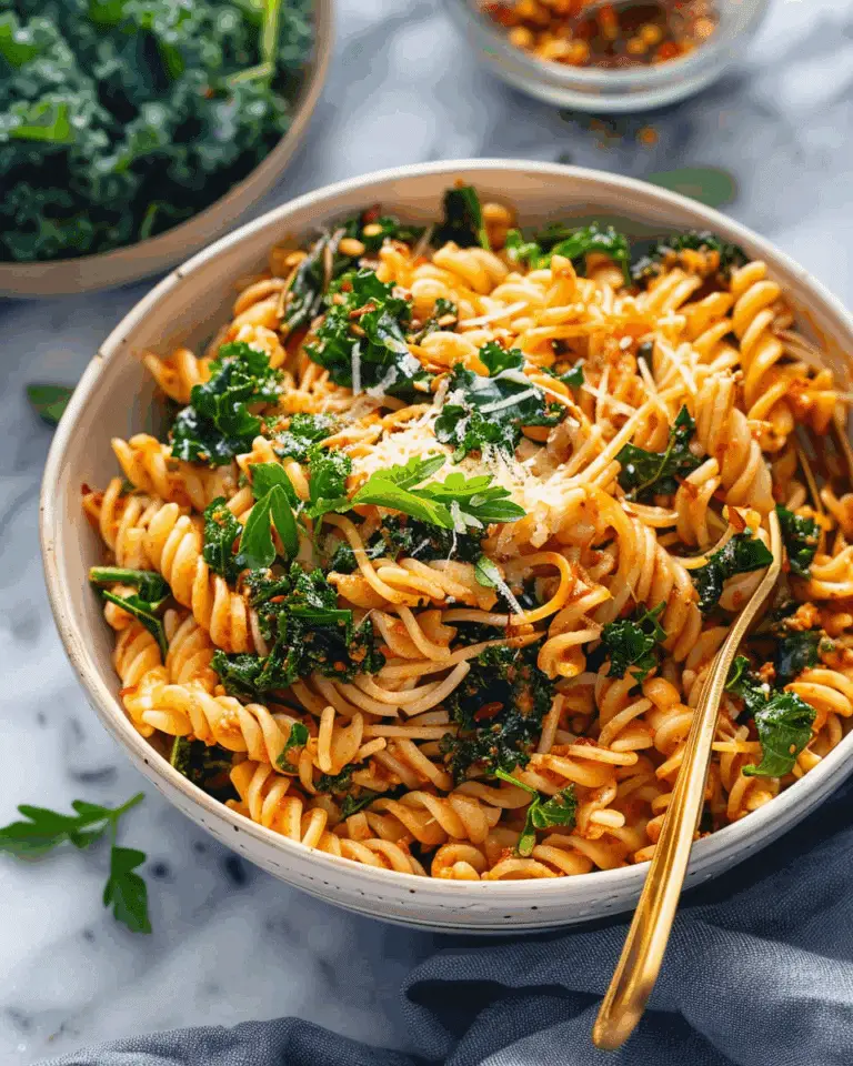 Red Pesto Pasta With Chili Kale