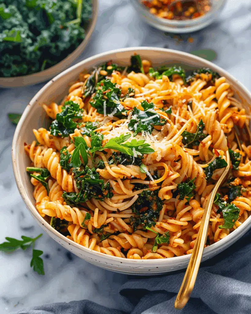 Red Pesto Pasta With Chili Kale