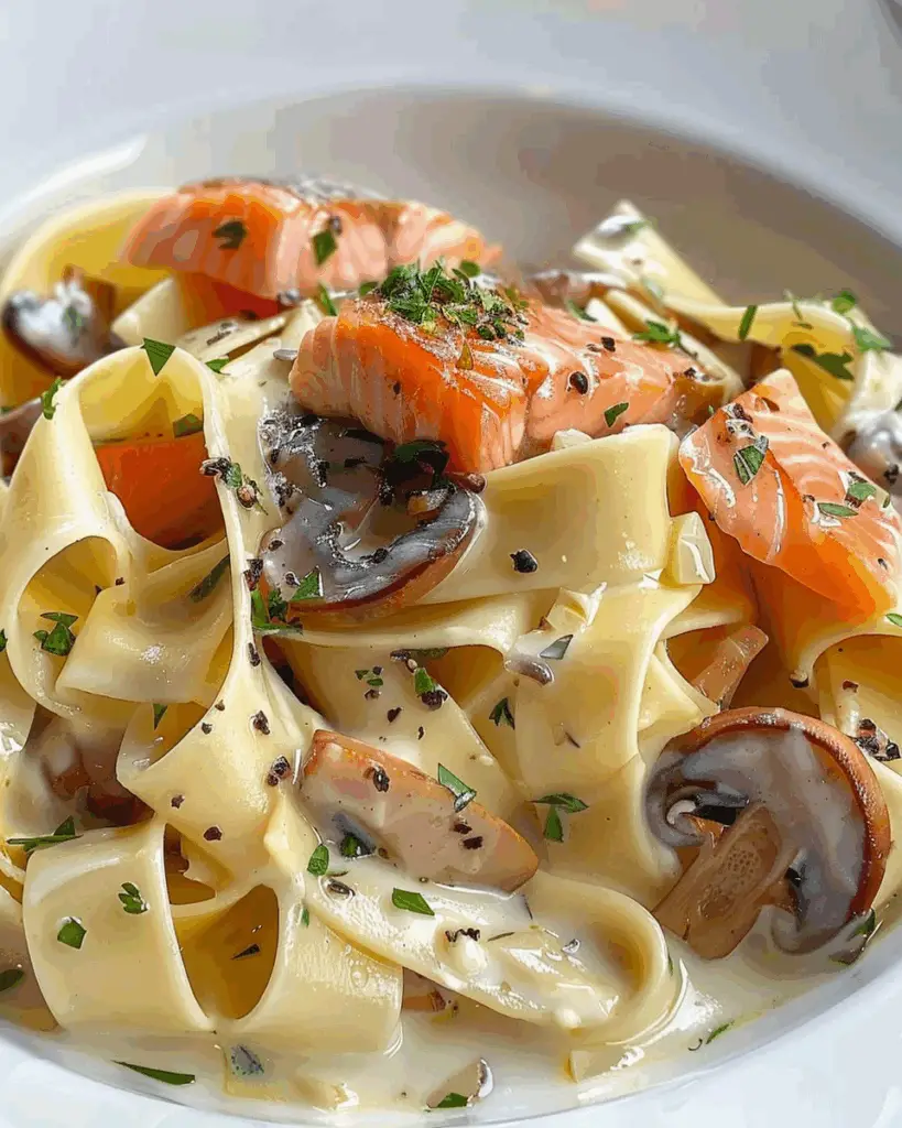 Pappardelle with Salmon and Shiitake Mushrooms