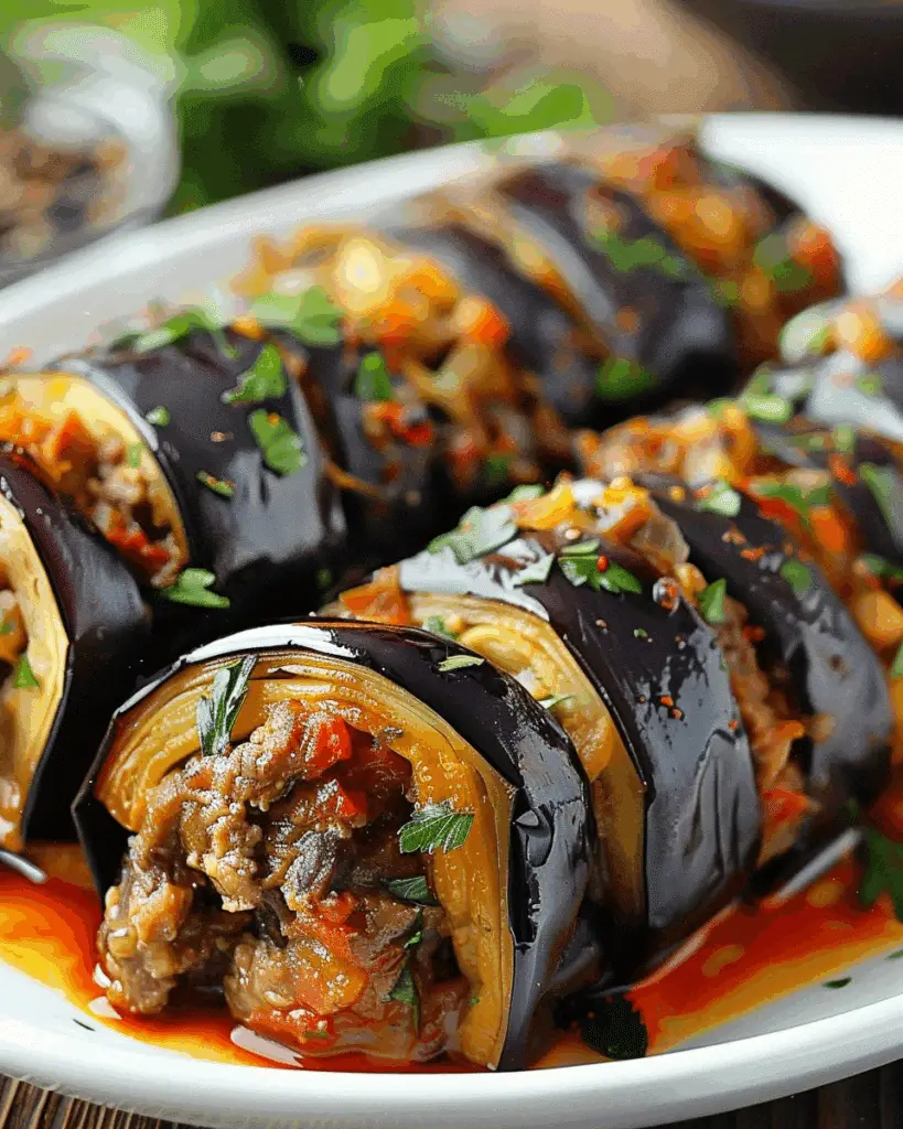 Spicy Beef Eggplant Rolls
