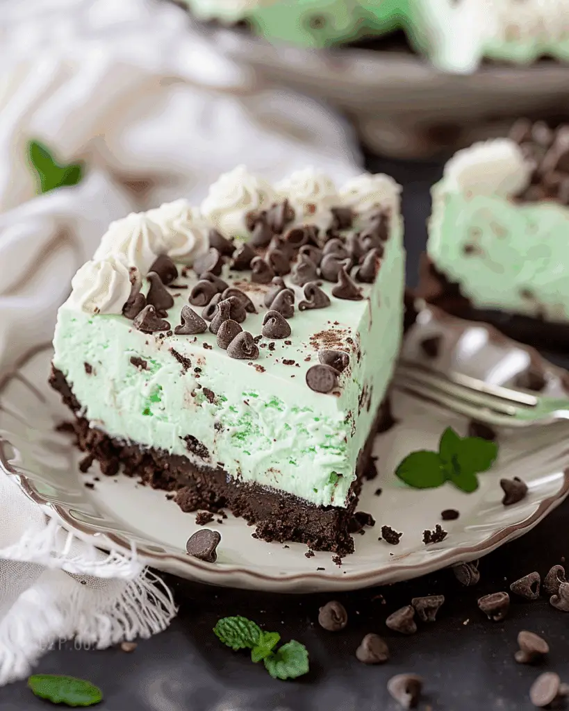No Bake Mint Chocolate Chip Cheesecake
