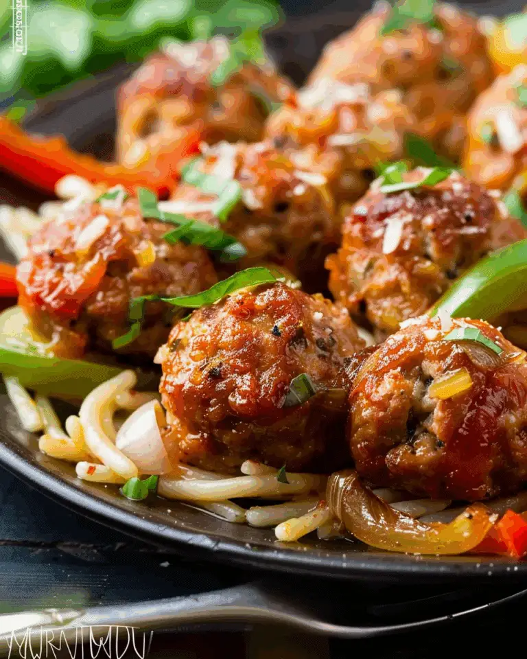 Ground Chicken Meatballs with Peppers and Onions