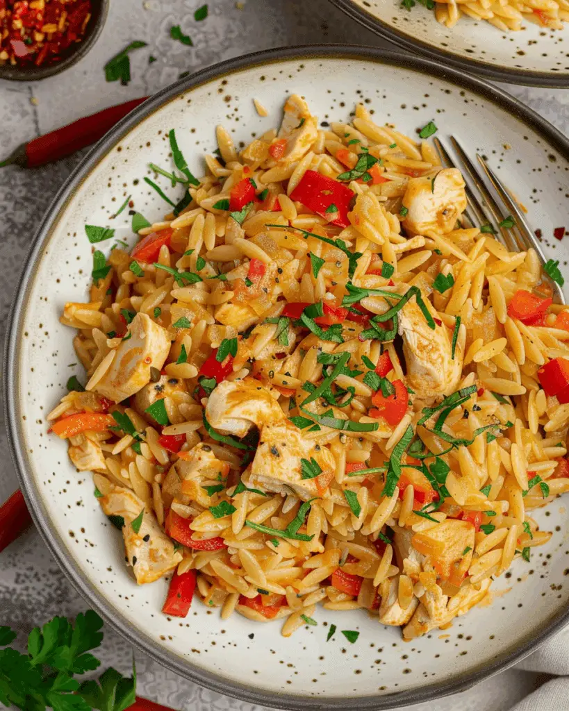 One Pot Red Pepper Chicken Orzo