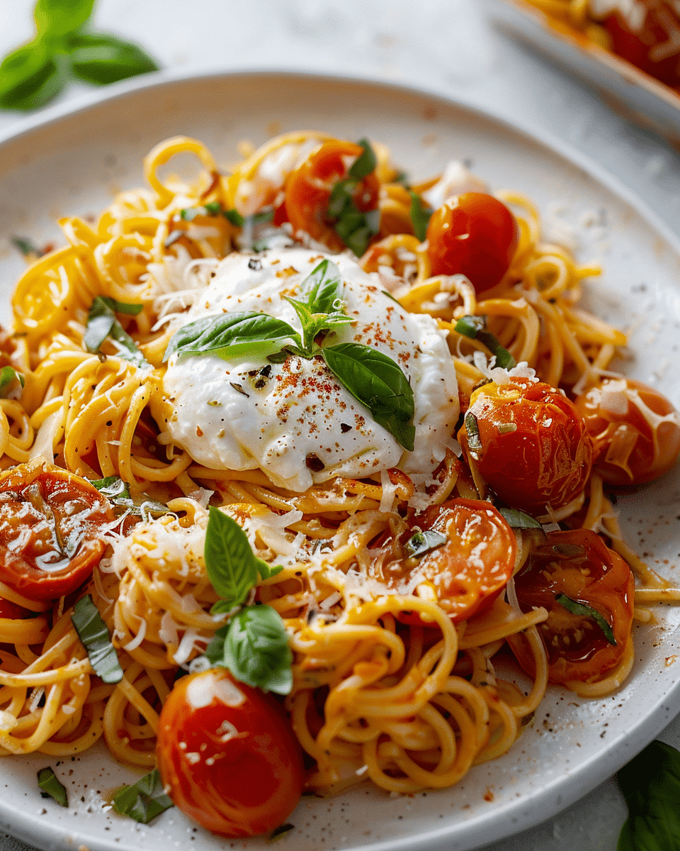 Summer Weeknight Burst Tomato Burrata Pasta