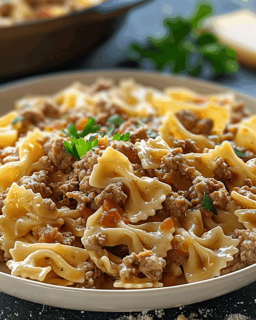Cajun Cream Cheese Alfredo Bowties with Spiced Ground Beef