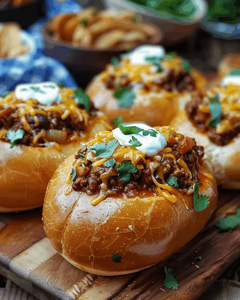 Mini Chili Football Bread Bowls recepe