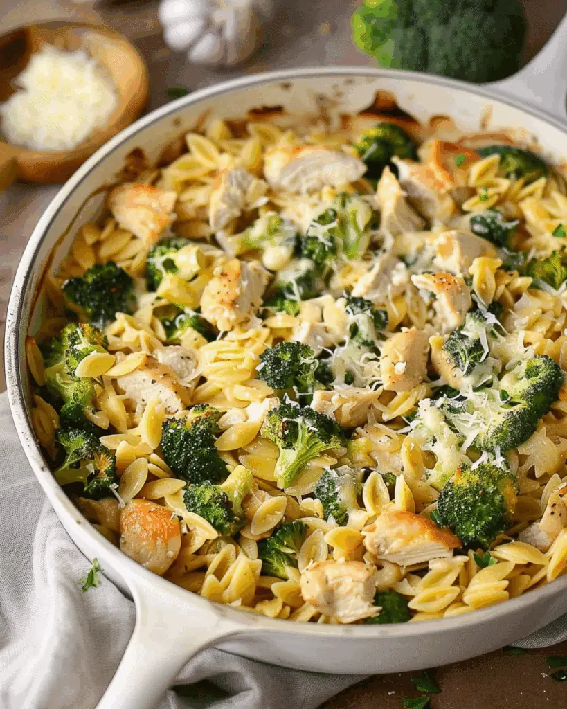 Broccoli Cheddar Orzo With Chicken