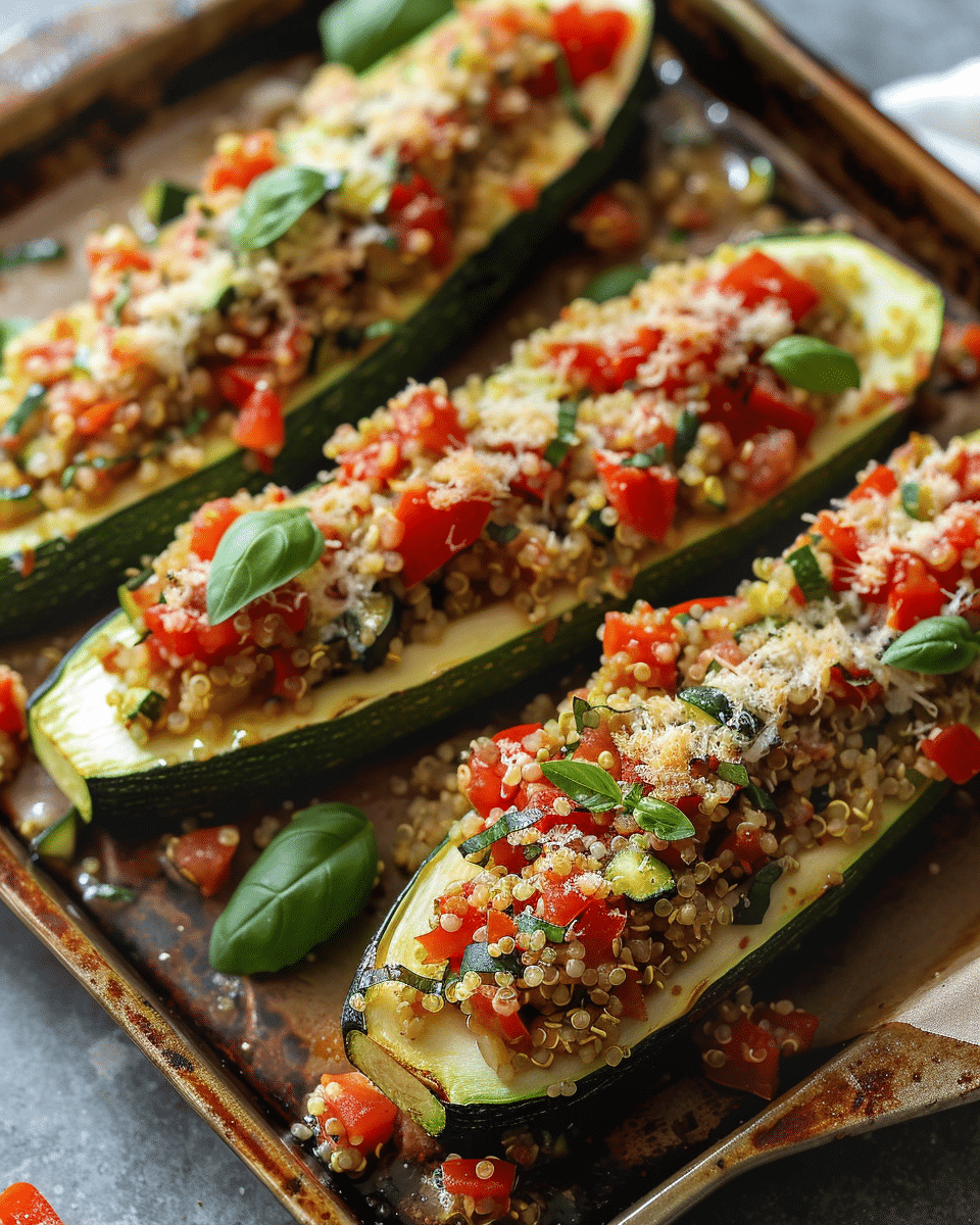 Bruschetta Quinoa Zucchini Boats