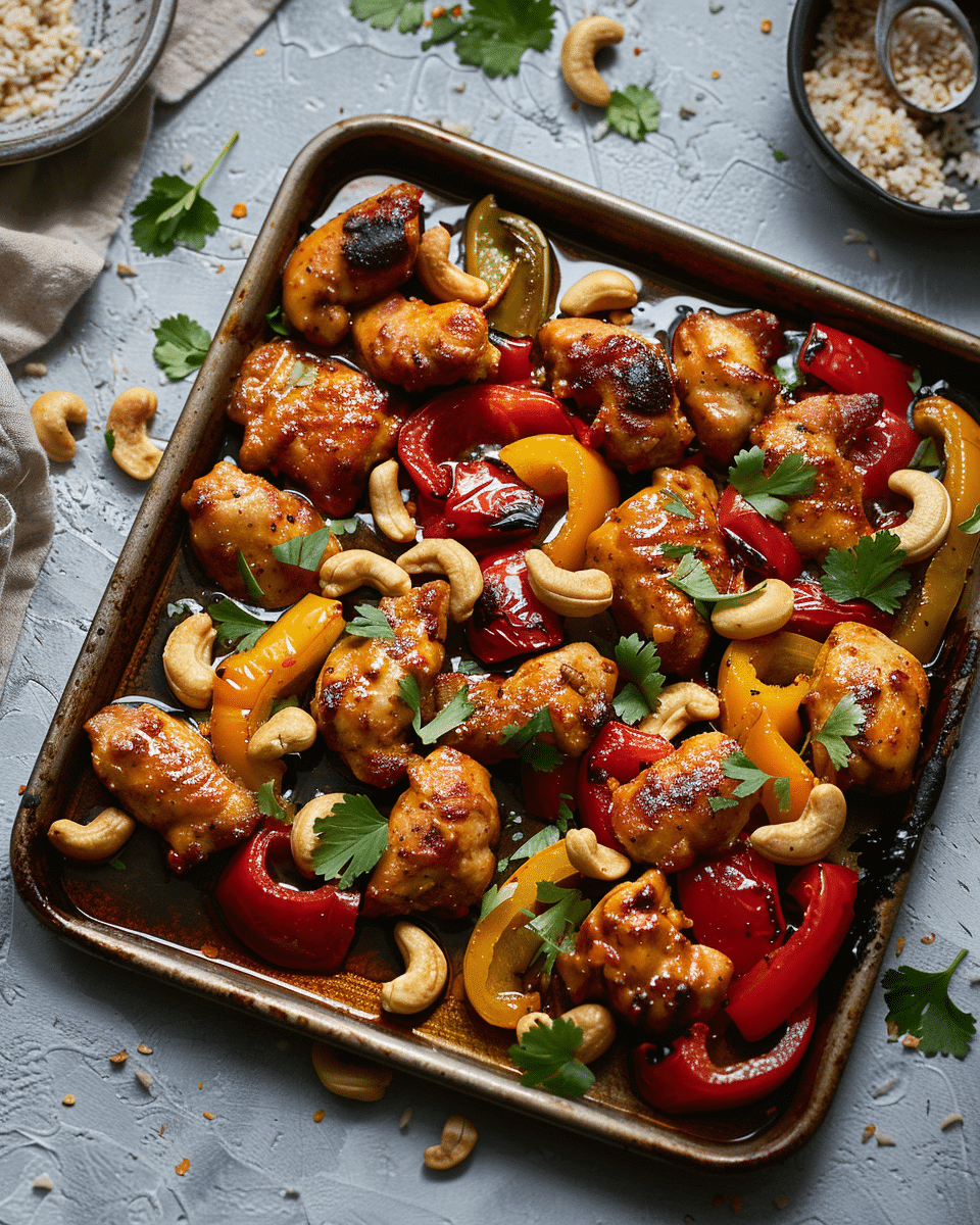 Sheet Pan Chicken and Peppers with Cashews