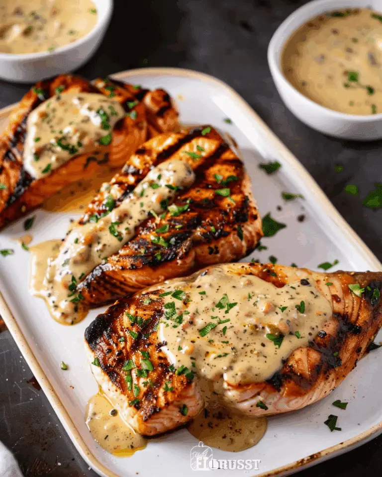 Grilled Salmon Steak with Creamy Mustard Sauce