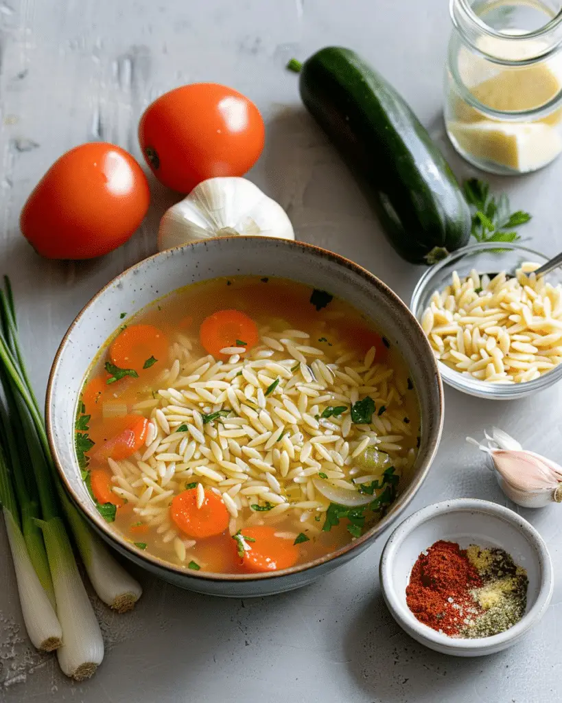 Easy zucchini Orzo Soup