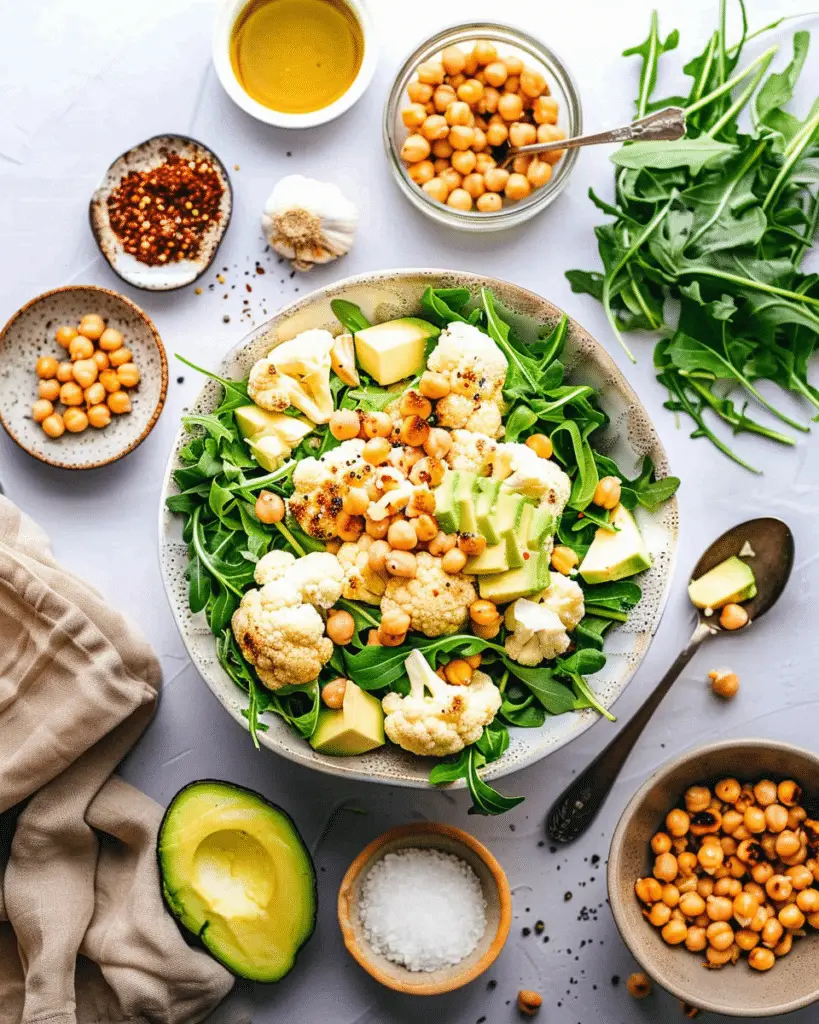 Roasted Cauliflower, Chickpea and Arugula Salad