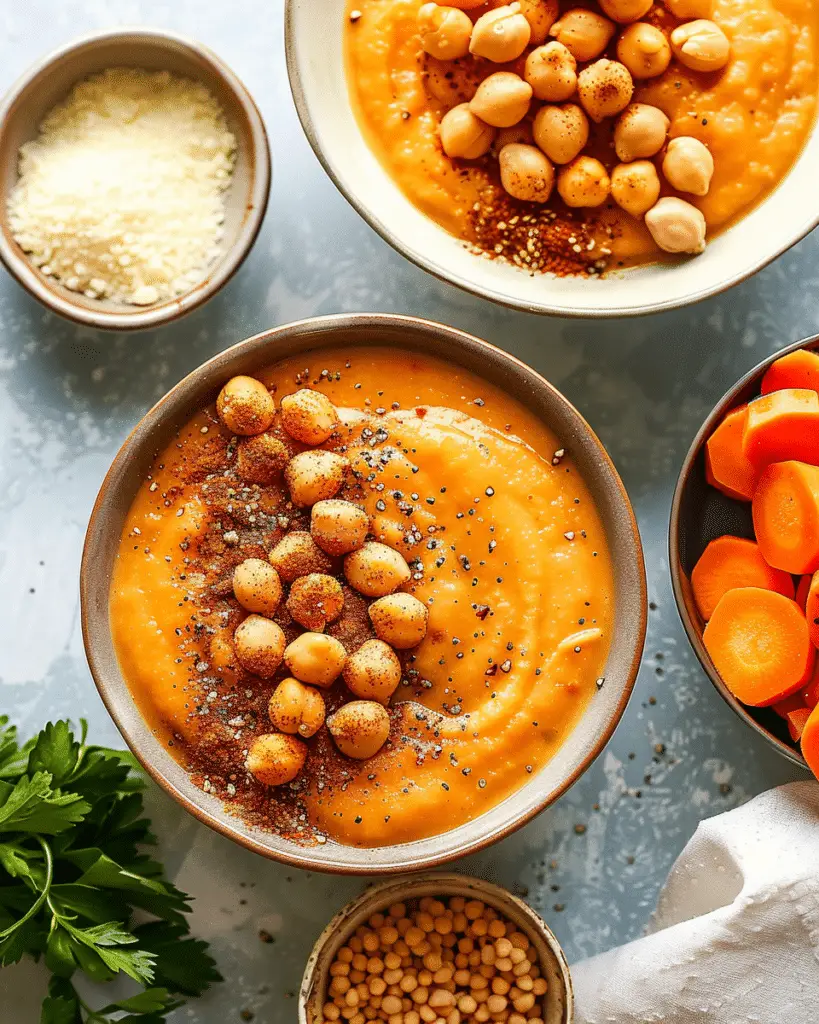 Roasted Carrot Soup with Za’atar Chickpeas