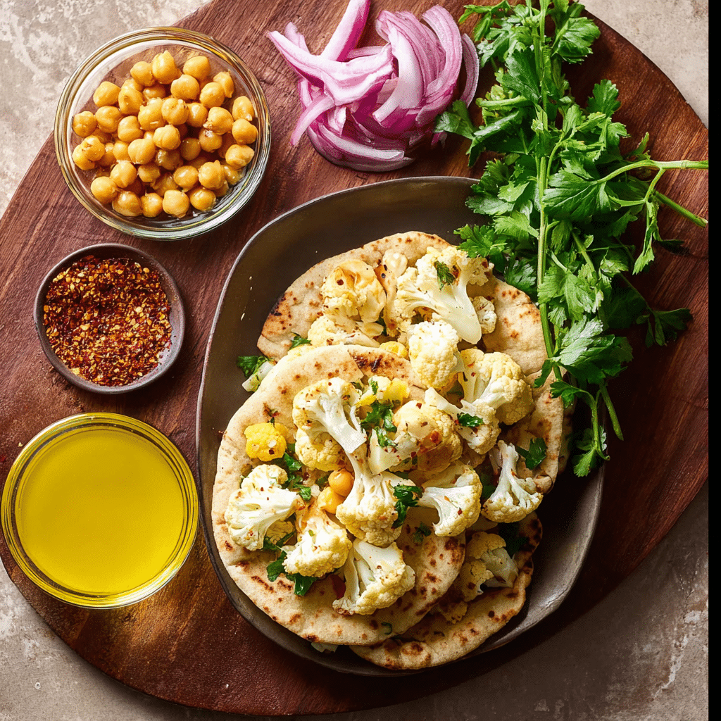 Spiced Cauliflower Chickpea Pitas