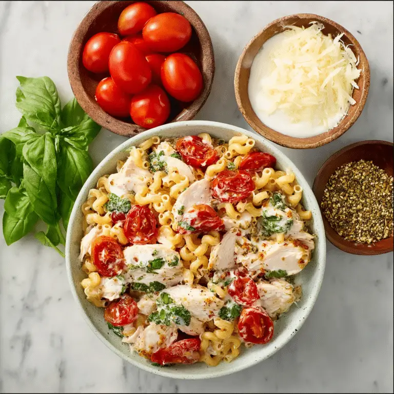 Creamy Basil-Tomato Chicken Pasta Bake