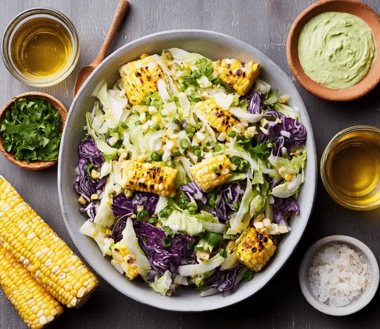 Charred Corn Cabbage Salad with Creamy Avocado Dressing