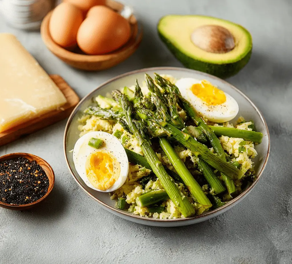 Grated Egg Avocado Asparagus Salad