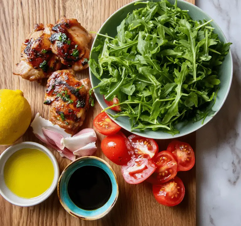 Balsamic Chicken Thighs with Arugula-Tomato Salad