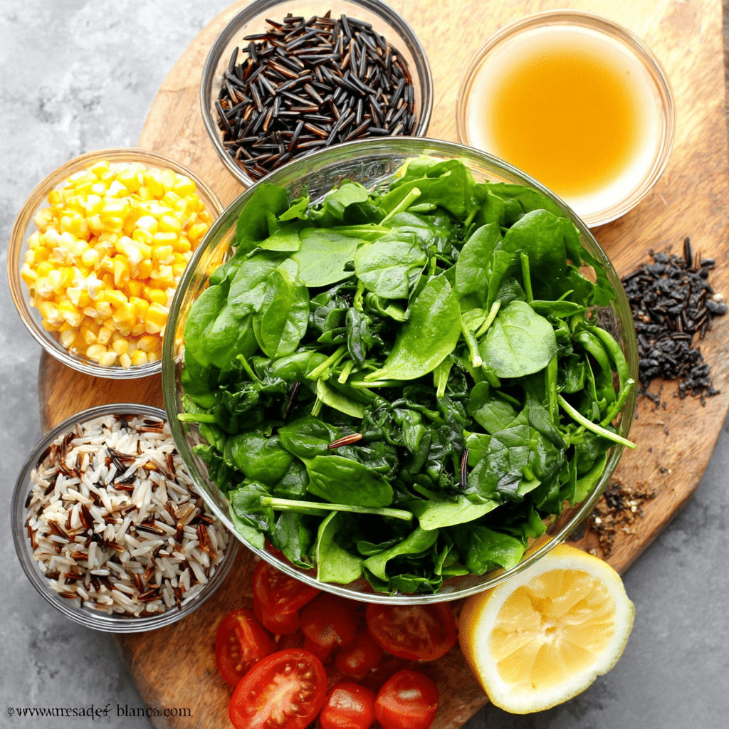 Wild Rice Spinach Salad with Lemon-Garlic