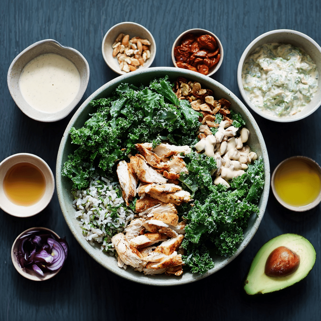 Rice Bowl With Chicken, Kale and Creamy Sauce