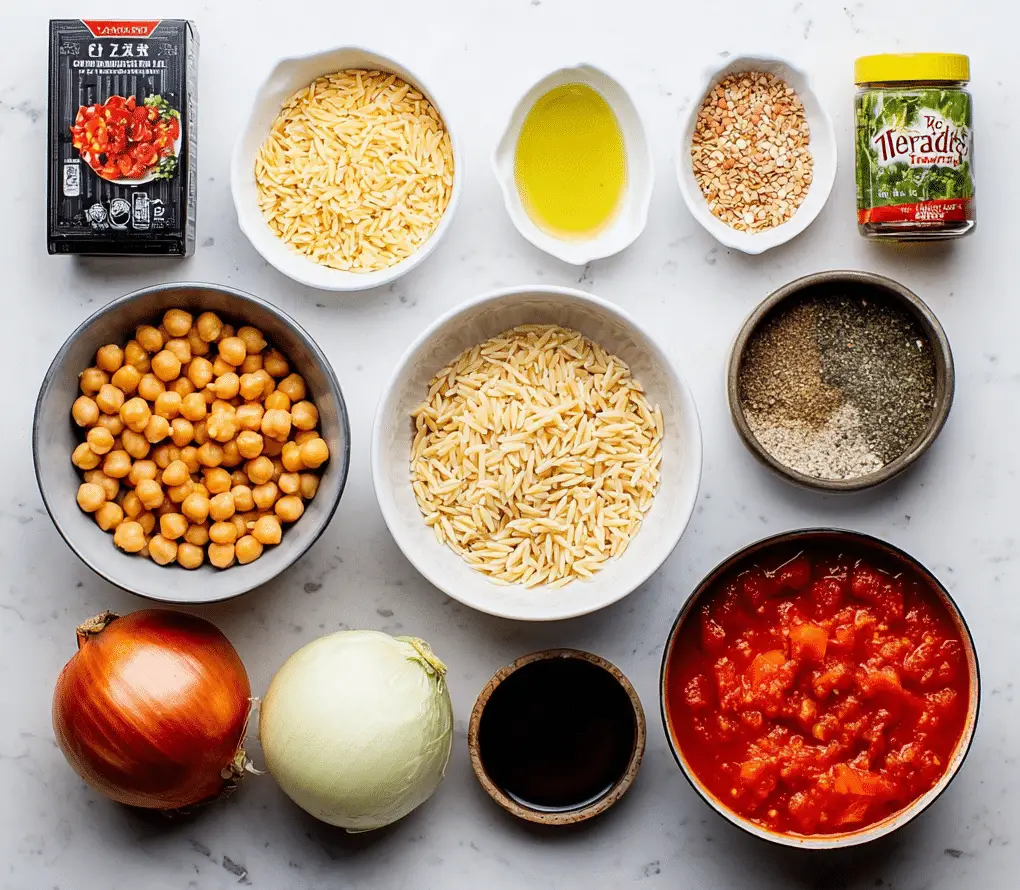 Roasted Red Pepper Soup with Chickpeas and Orzo