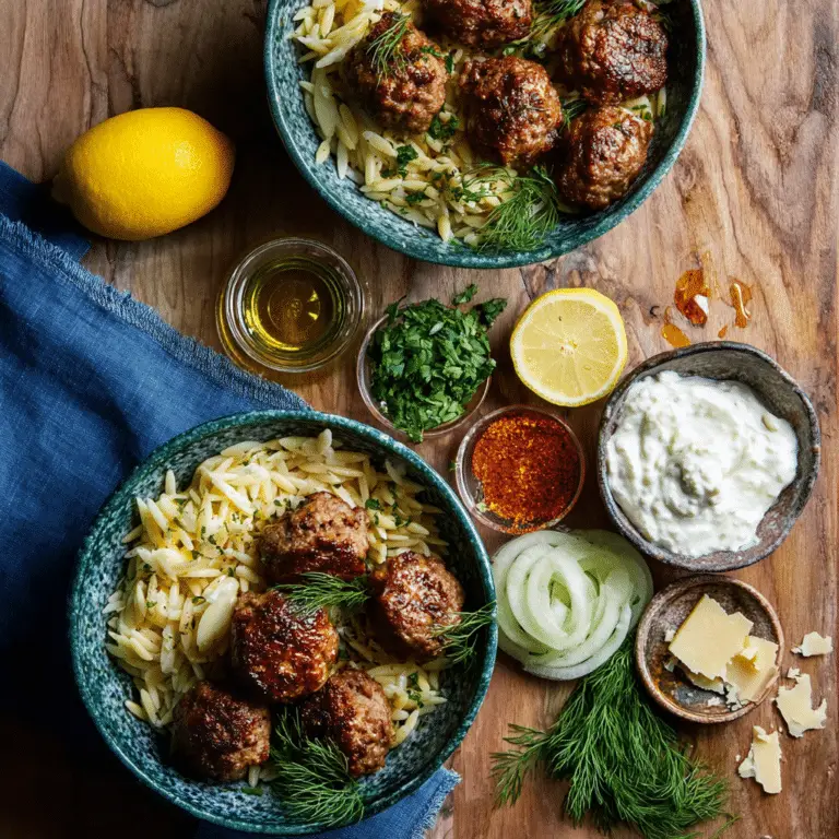 Meatballs with Lemon-Garlic Orzo