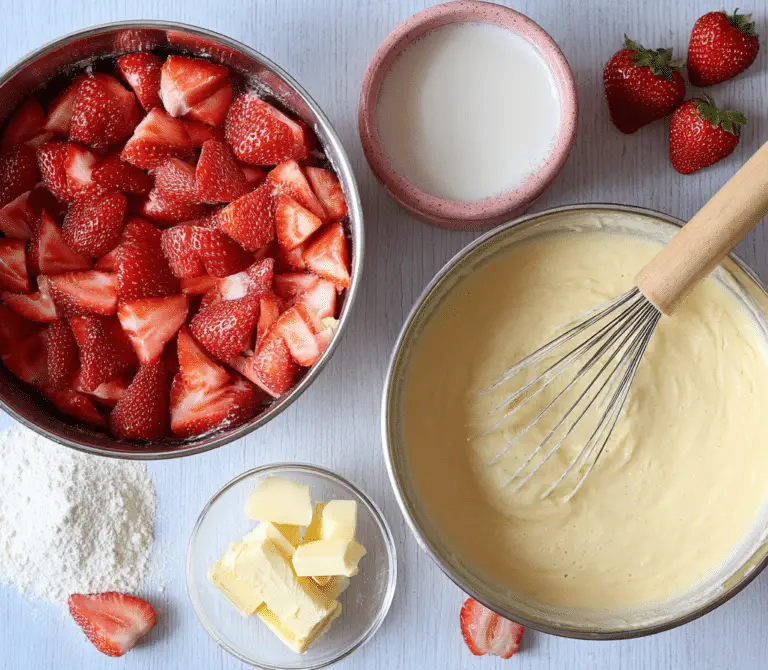 Easy Strawberry Cake with Fresh Strawberries (No Mixer)