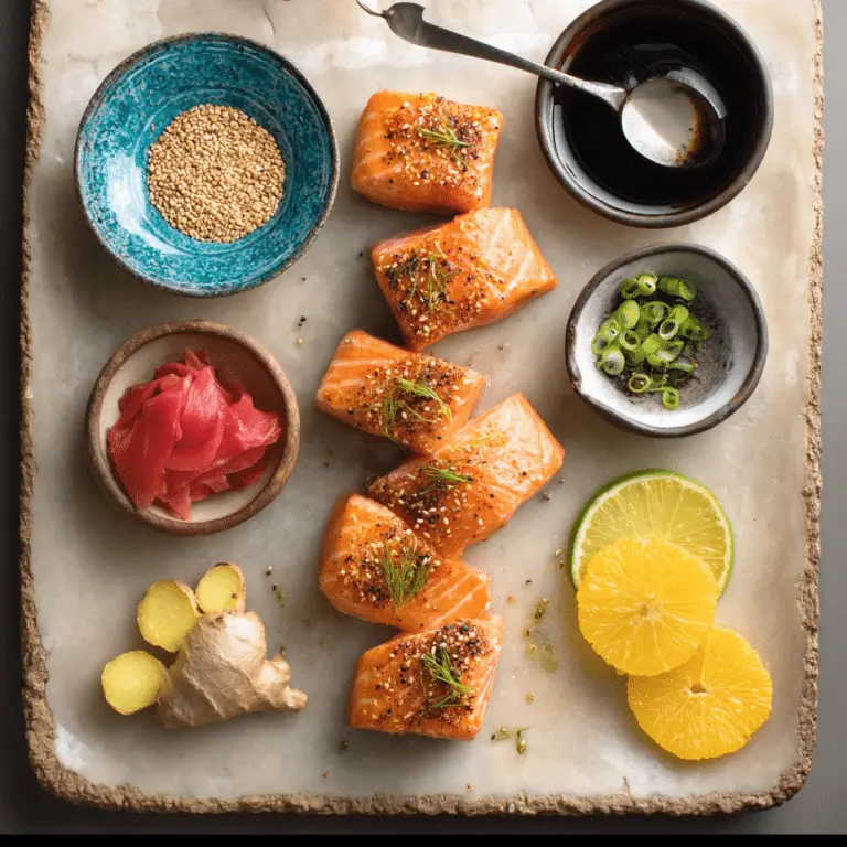 Sesame Salmon Bites with Pickled Citrus Garnish