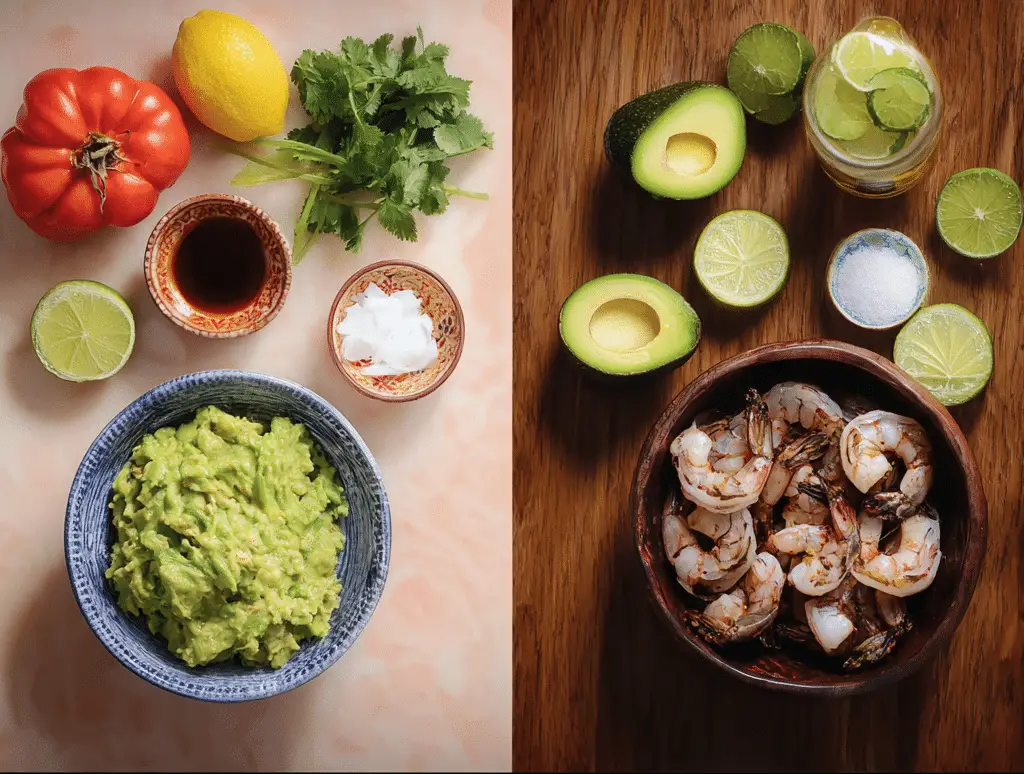 Flaming Shrimp with Fresh Guacamole